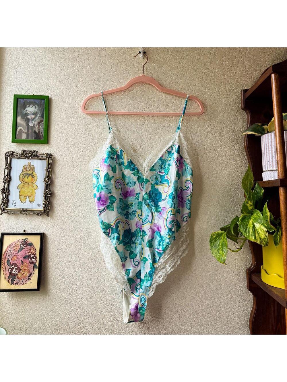 Vintage Women's Y2K 90's 80's Fairy Silky Floral Romantic Lingerie Bodysuit